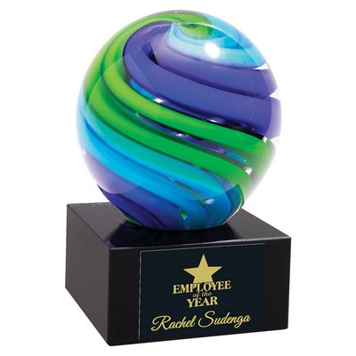 Blue & Green Sphere Art Glass Award 5"H