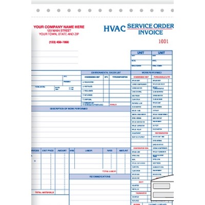 HVAC Service Order/Invoices Forms (3-Part)