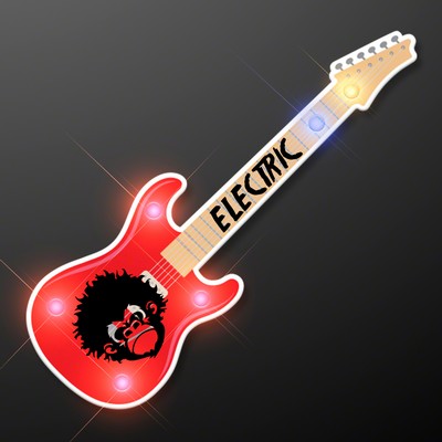 Red Guitar Flashing LED Light Pin - PRINTED