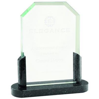 7" Clipped Corners Glass Award with Black Marble Base