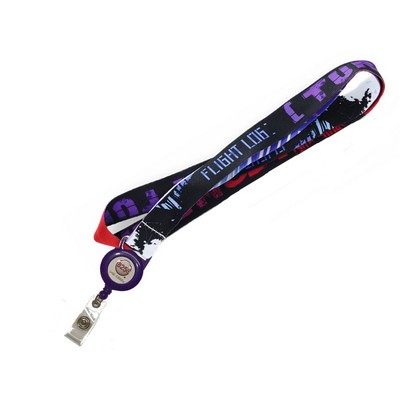 5/8" Full Color Sublimated Lanyard w/ Sewn In Badge Reel Set