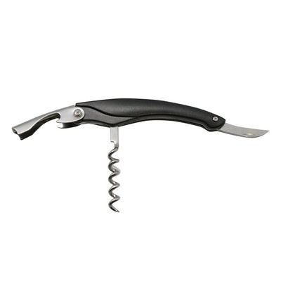 Metal Wine Opener w/Corkscrew, Knife, & Black Handle