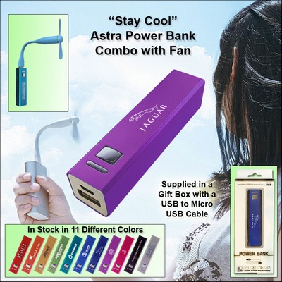 Purple 2000 mAh Astra Power Bank Combo w/Fan
