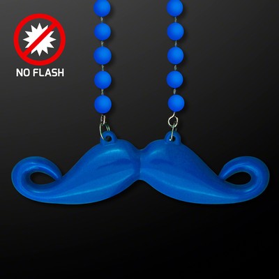 Blue Mustache Necklace on Blue Beads, NON Light Up - BLANK