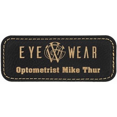Black/Gold Laser Engraved Leatherette Badge Blank with Magnet (3 1/4" x 1 1/4")