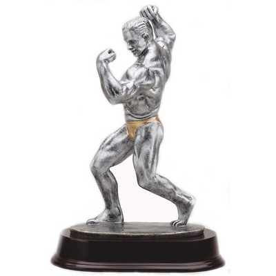 11" Antique Silver Male Body Builder Trophy