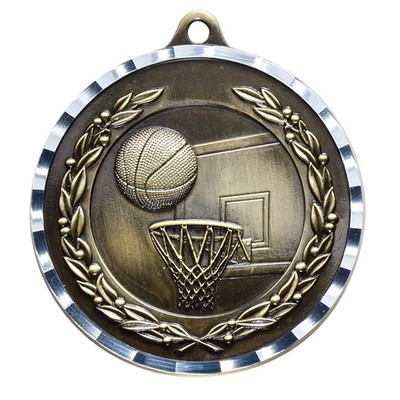 2 ¾" Basketball Medal w/3D Diamond Engraved Cast Satin