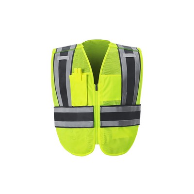 High Visibility Public Safety Vest with Split Reflective Stripe, Class 2 Type P