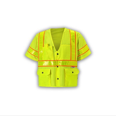High Visibility Premium Prismatic Trim Vest, Class 3, Lime Snap Closure