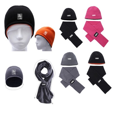 Polar Fleece Beanie with Scarf