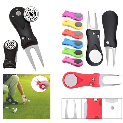 Golf Divot Repair Tool with Pop-Up Button & Magnetic Ball Marker