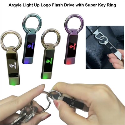 Argyle Light Up Logo Flash Drive with Super Key Ring - 1 GB Memory