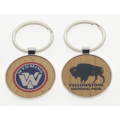 Circle Wood Key Tag w/Metal Trim