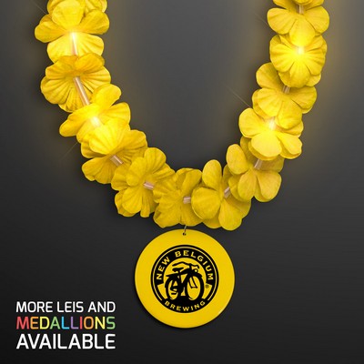 Light Up Yellow Lei Flower Necklaces with Yellow Medallion - PRINTED