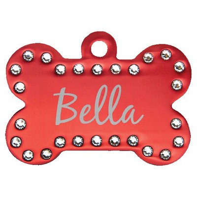 Anodized Aluminum Swarovski Bling Bone Pet Tags, Red, 1 1/2" x 1"