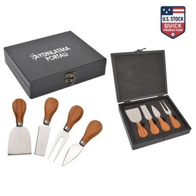 WineVault Gourmet four piece cheese knife set with wood case