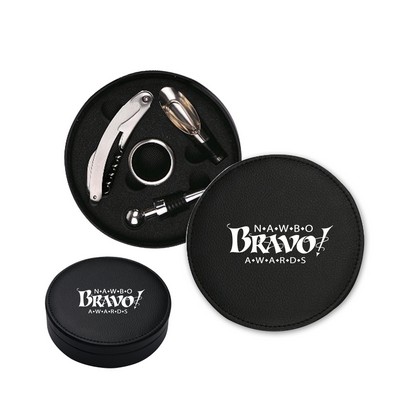 4 Pc Leatherette Case Wine Opener Set & Corkscrew