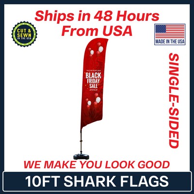 Shark Flag 10' Premium Single-Sided W/Plastic Water Base & Carry Bag - Made in the USA
