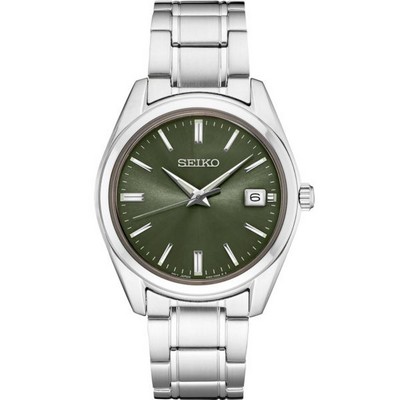 Seiko Men's Silver-tone Watch with Green Dial