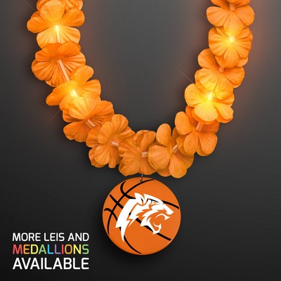 LED Orange Lei Necklace with Basketball Medallion - PRINTED