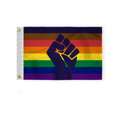 12''x18'' 1ply Nylon POC with fist flag Pride Flag