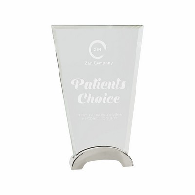 8 1/2" Clear Fan Platinum Glass Award w/ Arch Metal Base