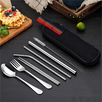 Stainless Steel Utensils With Straw Set Of 7