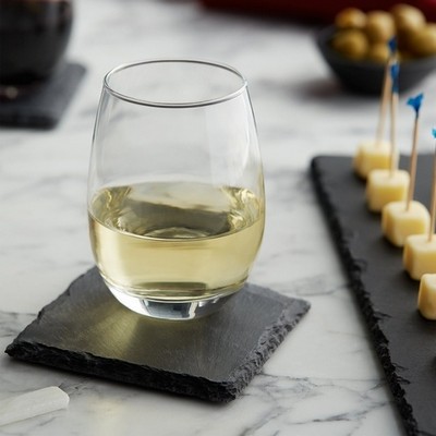 Laser Engraved 9 oz. Stemless Wine Glass with Slate Tasting Plate Set