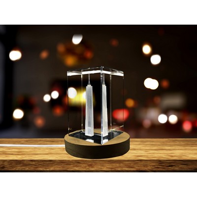 1 World Trade Center 3D Engraved Crystal Trophy Award - Premium Keepsake w/LED Base