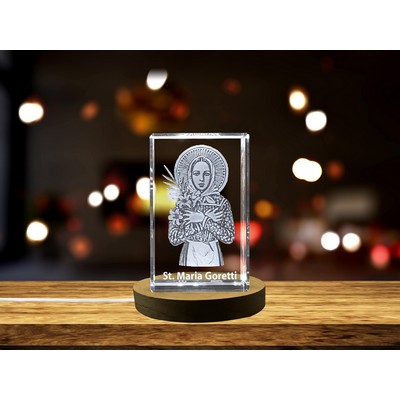 St. Maria Goretti 3D Engraved Crystal Trophy - Patron of Purity & Strength