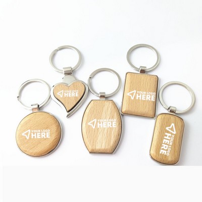 Beech And Metal Key Chain