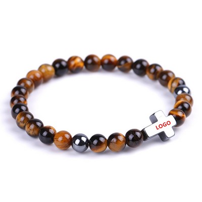 Tiger Eye Beaded Bracelets w/Crucifix
