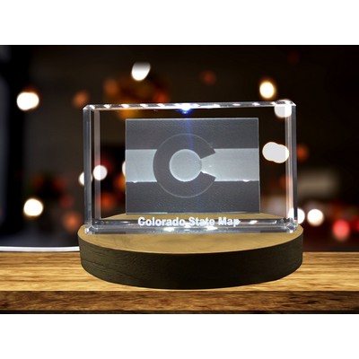 Colorado 3D Engraved Crystal Trophy Keepsake w/LED Base Light - Gift Decor