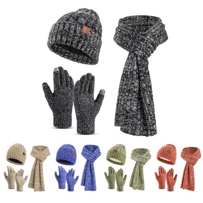 Heather Knitted Scarf Hat Gloves Set