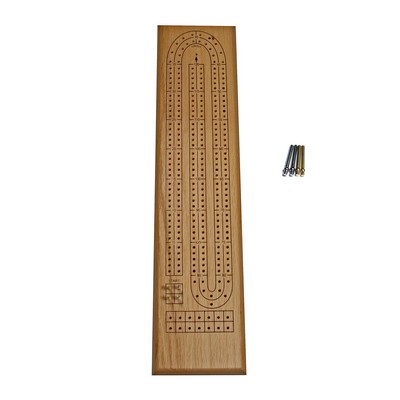Classic Cribbage Set - Solid Oak Wood Continuous 2 Track Board with Metal Pegs