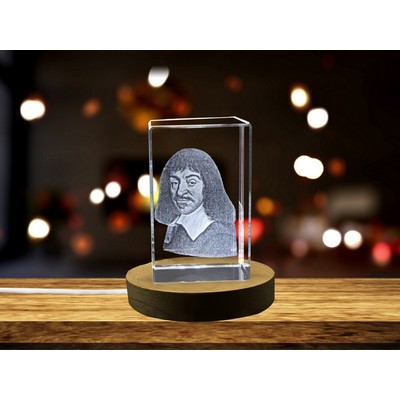 Elegant 3D Engraved Crystal Award of René Descartes for Philosophy Lovers