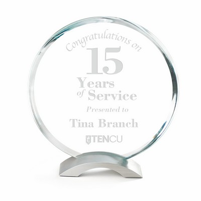 Jade Glass Circle Award on Arched Metal Base (7 1/2"x8")