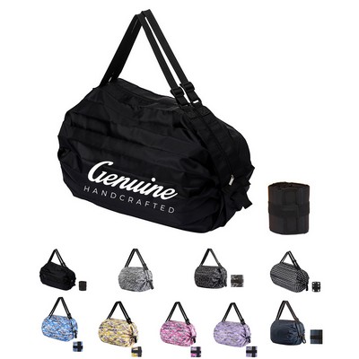 Foldable Nylon Shopping Tote Bag with Adjustable Shoulder Strap