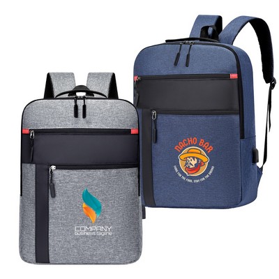 Color-Block Laptop Backpack with USB Port