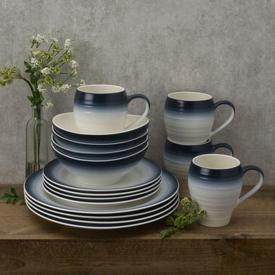 Mikasa Swirl Ombre Blue 16Pc Ironstone Dinnerware Set