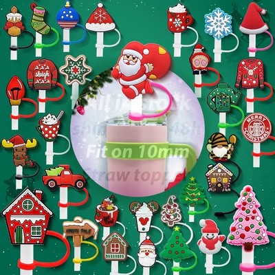 Customized Christmas Halloween Silicone Straw Cover Tumbler Topper