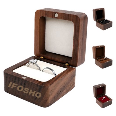 Square Wooden Mini Ring Box Engagement Ring Holder with Single Slot for Wedding Ceremony