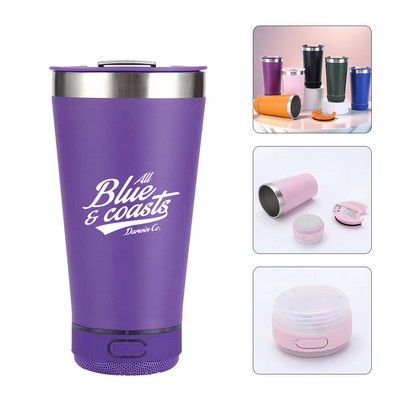 16oz Stainless Steel Tumbler with Bluetooth Speaker and Bottle Opener