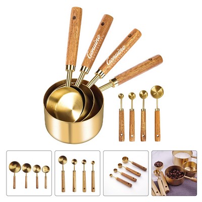 8Pcs Stainless Stee Measuring Spoon with Wood Handle