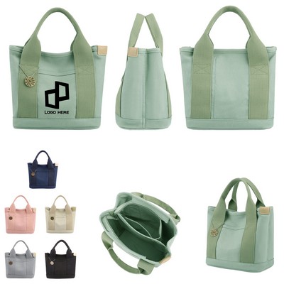 Two-Compartment Canvas Handbag W/ Detachable Shoulder Strap