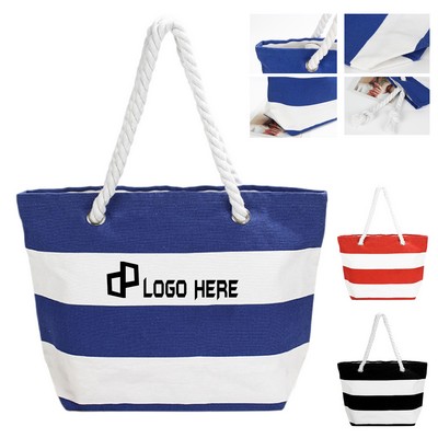 Striped Single-Shoulder Canvas Bag