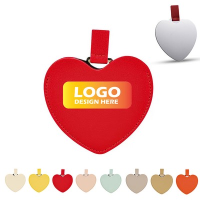 Heart Shaped Compact Pocket Mirror With Leather Cover