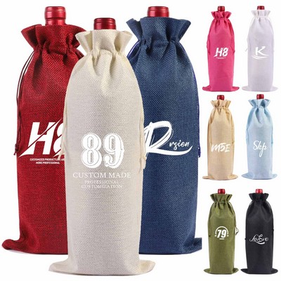 Linen Wine Bottle Bag With Drawstring