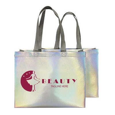 Laminated Laser Non Woven Silver Tote Bag