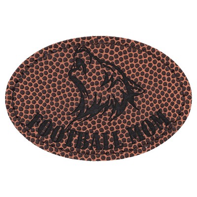 Oval Engraved Patch with Adhesive, Football Faux Leather, 3" x 2"